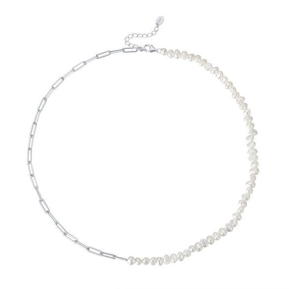 Women's S925 Sterling Silver Necklace With Natural Freshwater Baroque Pearl Geometric Pendant On Twisted Chain With Gold Plated Finish