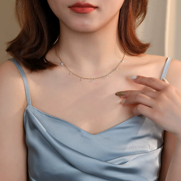 Women's S925 Sterling Silver Niche Geometric Inlaid Zircon Clavicle Chain