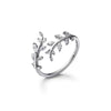 Women's S925 Sterling Silver Open Flower Branch Leaf Geometric Ring With Electroplating