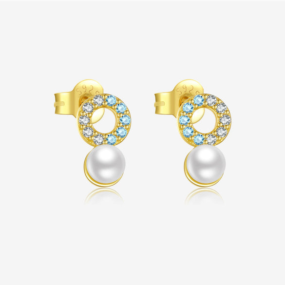 Women's S925 Sterling Silver Pearl Ear Nail With Geometric Style And Electroplated Platinum 18K Gold