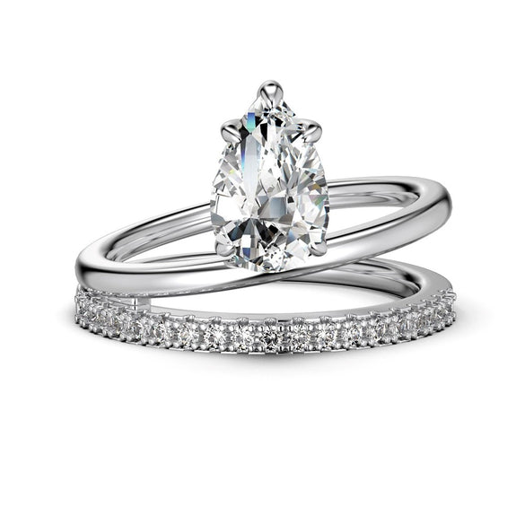 Women's S925 Sterling Silver Pearshaped Zircon Inlaid Irregular Doublelayer Geometric Electroplated Ring