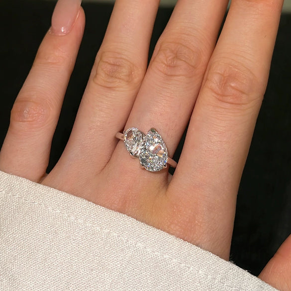 Women's S925 Sterling Silver Pearshaped Zircon Ring Geometric Design Electroplated