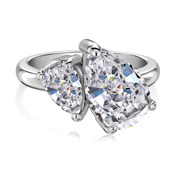 Women's S925 Sterling Silver Pearshaped Zircon Ring Geometric Design Electroplated
