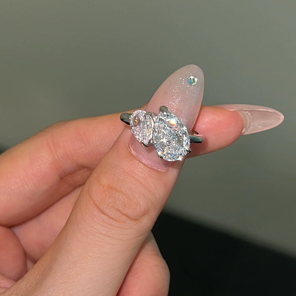 Women's S925 Sterling Silver Pearshaped Zircon Ring Geometric Design Electroplated