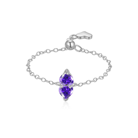 Women's S925 Sterling Silver Pullable Adjustable Chain Heart Ring With Electroplated Platinum Or 18K Gold Finish And Geometric Pattern