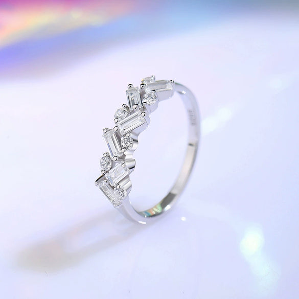 Women's S925 Sterling Silver Rectangular Geometric Diamond Stackable Ring