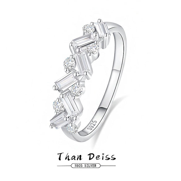 Women's S925 Sterling Silver Rectangular Geometric Diamond Stackable Ring