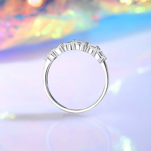 Women's S925 Sterling Silver Rectangular Geometric Diamond Stackable Ring