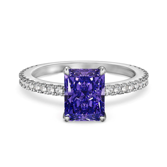 Women's S925 Sterling Silver Rectangular Geometric Style Ring With 8A Ice Flower Zirconium Simulated High Carbon Diamond Electroplated