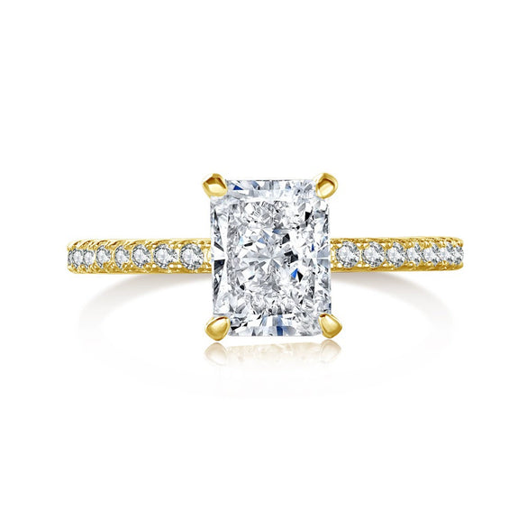 Women's S925 Sterling Silver Rectangular Geometric Style Ring With 8A Ice Flower Zirconium Simulated High Carbon Diamond Electroplated