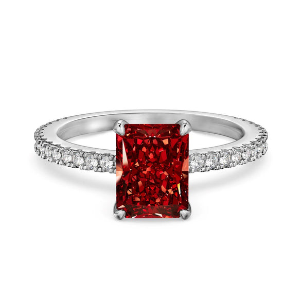 Women's S925 Sterling Silver Rectangular Geometric Style Ring With 8A Ice Flower Zirconium Simulated High Carbon Diamond Electroplated