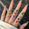 Women's S925 Sterling Silver Rectangular Geometric Style Ring With 8A Ice Flower Zirconium Simulated High Carbon Diamond Electroplated