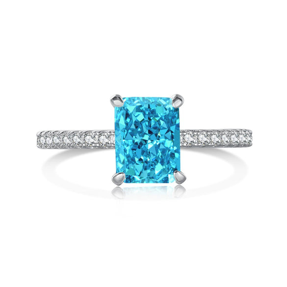 Women's S925 Sterling Silver Rectangular Geometric Style Ring With 8A Ice Flower Zirconium Simulated High Carbon Diamond Electroplated