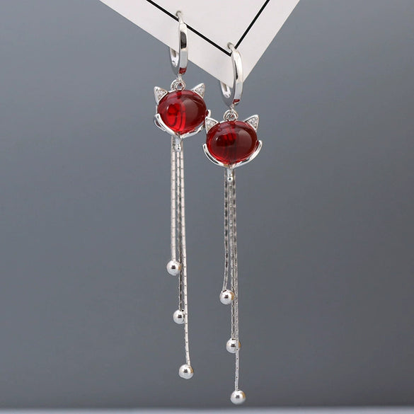 Women's S925 Sterling Silver Red Fox Tassel Earrings Elegant Animal Design Electroplated Fashion Jewelry