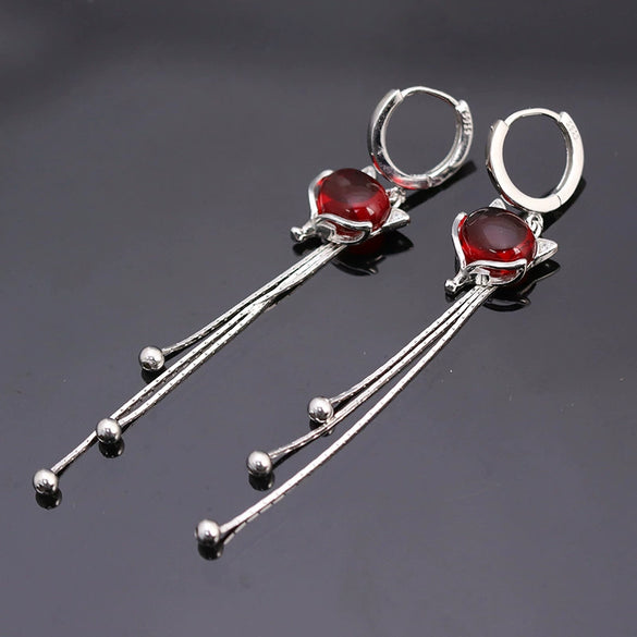 Women's S925 Sterling Silver Red Fox Tassel Earrings Elegant Animal Design Electroplated Fashion Jewelry