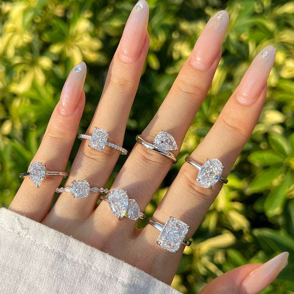Women's S925 Sterling Silver Ring Geometric Drop Shape Ice Flower Cut Pear Oval Square Sugar Zircon Electroplated Design