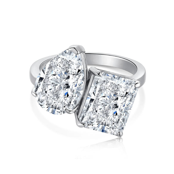 Women's S925 Sterling Silver Ring Geometric Style Pear Shape Square Ice Flower Cut Double Zircon Electroplated Design