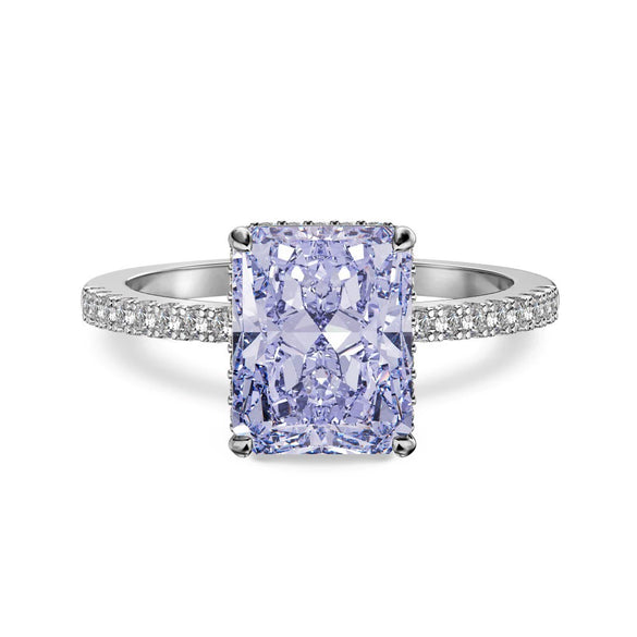 Women's S925 Sterling Silver Ring Hand Inlaid High Carbon Diamond With Ice Flower Cut Rectangular Sugar Shape Geometric Pattern Electroplating Process