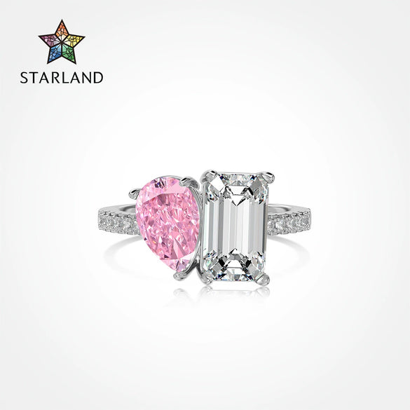 Women's S925 Sterling Silver Ring Pearshaped Rectangular Geometric Design Electroplated