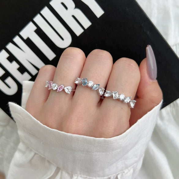 Women's S925 Sterling Silver Ring With Full Diamond Zircon Inlaid Geometric Design
