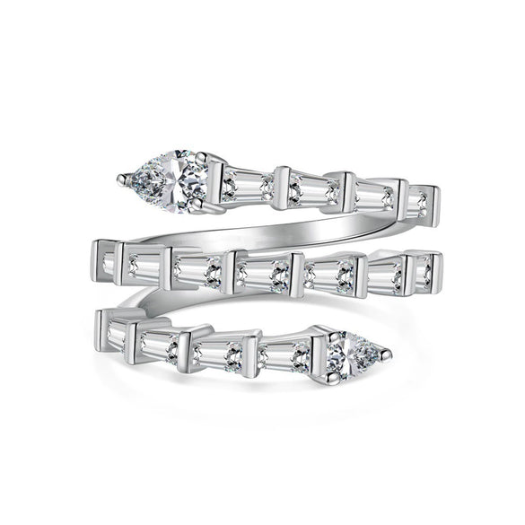 Women's S925 Sterling Silver Ring With Full Zircon Inlaid Heart Drop Geometric Shapes Electroplated
