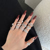 Women's S925 Sterling Silver Ring With Full Zircon Inlaid Heart Drop Geometric Shapes Electroplated