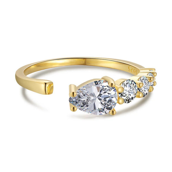 Women's S925 Sterling Silver Ring With Geometric Style And Pearshaped Zircon Inlaid Electroplated