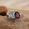 Women's S925 Sterling Silver Ring With Natural Topaz Garnet Amethyst Citrine Double Main Stone Geometric Drop Shape Crystal Set