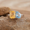 Women's S925 Sterling Silver Ring With Natural Topaz Garnet Amethyst Citrine Double Main Stone Geometric Drop Shape Crystal Set