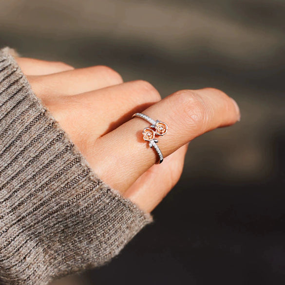 Women's S925 Sterling Silver Rose Flower Ring Electroplated Geometric Style