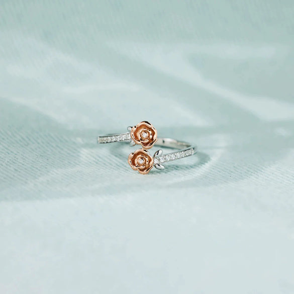 Women's S925 Sterling Silver Rose Flower Ring Electroplated Geometric Style