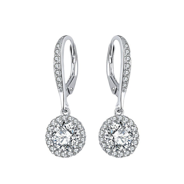 Women's S925 Sterling Silver Round Geometric Zircon Earrings Fine Silver Jewelry
