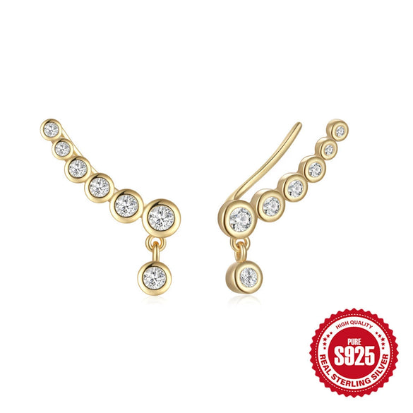 Women's S925 Sterling Silver Single Row Round Diamond Geometric Ear Clips With Fashion Niche Design Sense