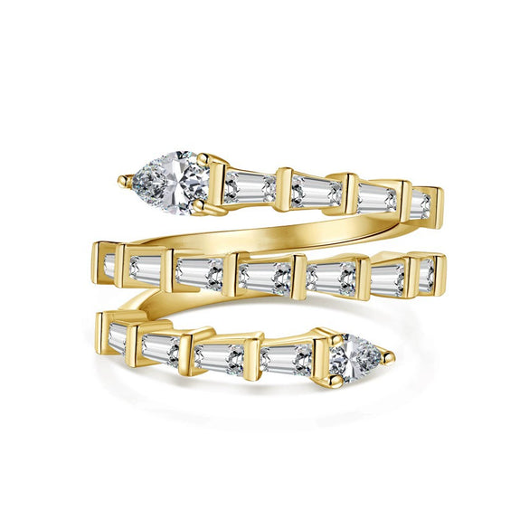 Women's S925 Sterling Silver Snakeshaped Geometric Zircon Inlaid Electroplated Ring
