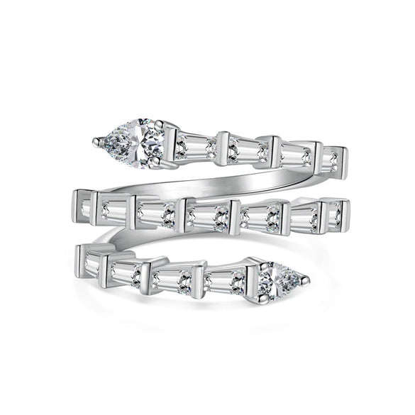 Women's S925 Sterling Silver Snakeshaped Geometric Zircon Inlaid Electroplated Ring