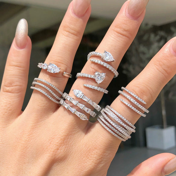 Women's S925 Sterling Silver Snakeshaped Geometric Zircon Inlaid Electroplated Ring