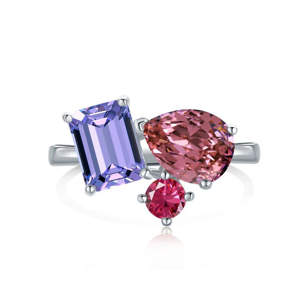 Women's S925 Sterling Silver Snakeshaped Geometric Zircon Inlaid Electroplated Ring