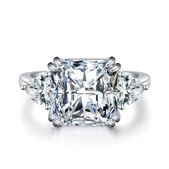 Women's S925 Sterling Silver Square Geometric Light Luxury Ring With Ice Flower Cut Zircon And High Carbon Diamond Electroplated