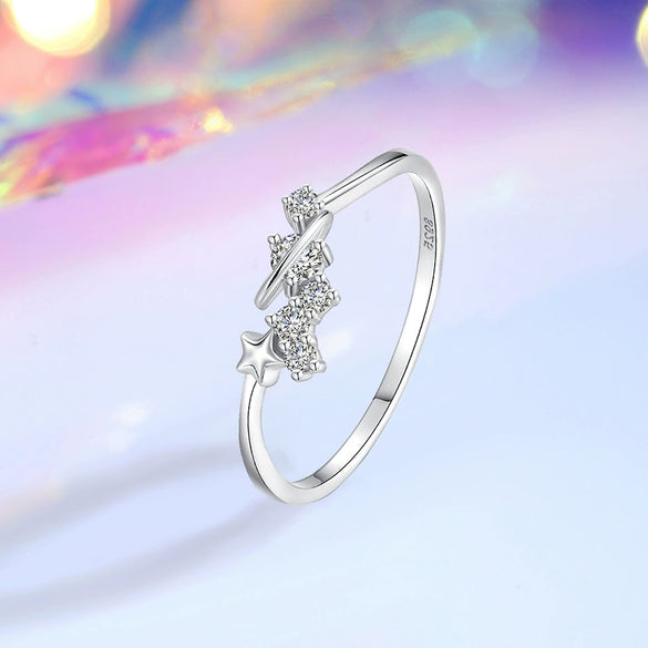 Women's S925 Sterling Silver Stacked Ring With Geometric Star And Saturn Design