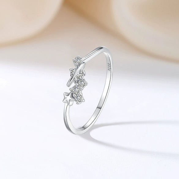 Women's S925 Sterling Silver Stacked Ring With Geometric Star And Saturn Design