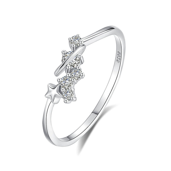 Women's S925 Sterling Silver Stacked Ring With Geometric Star And Saturn Design