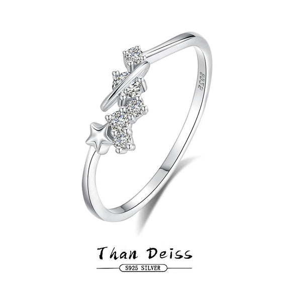 Women's S925 Sterling Silver Stacked Ring With Geometric Star And Saturn Design