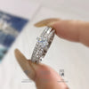 Women's S925 Sterling Silver Stacking Rings With Moissanite And Geometric Pattern Electroplated