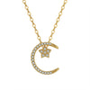 Women's S925 Sterling Silver Star And Moon Necklace With Micro Inlay Full Diamond Pendant Water Wave Clavicle Chain Electroplated Jewelry
