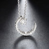 Women's S925 Sterling Silver Star And Moon Necklace With Micro Inlay Full Diamond Pendant Water Wave Clavicle Chain Electroplated Jewelry