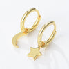 Women's S925 Sterling Silver Star Moon Asymmetric Goldplated Earrings Set With Diamonds Minimalist Style