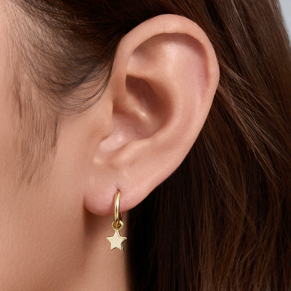 Women's S925 Sterling Silver Star Moon Asymmetric Goldplated Earrings Set With Diamonds Minimalist Style
