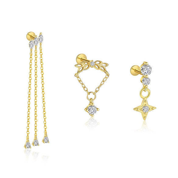 Women's S925 Sterling Silver Star Shape Diamond Zirconia Simple Light Luxury Allmatch Earrings