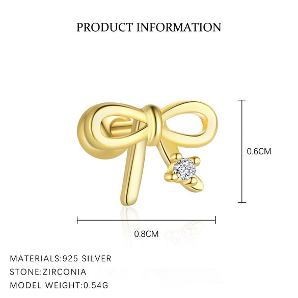 Women's S925 Sterling Silver Sweet Bow Tie Zircon Earrings
