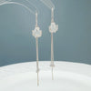 Women's S925 Sterling Silver Tulip Chalcedony Tassel Earrings Elegant Long Floral Ear Line Drop Earrings